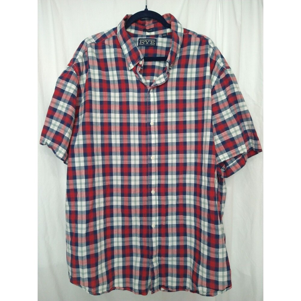Rye by Hawker Rye Men's XXXL Shirt Red Blue Plaid Button Up Short Sleeve